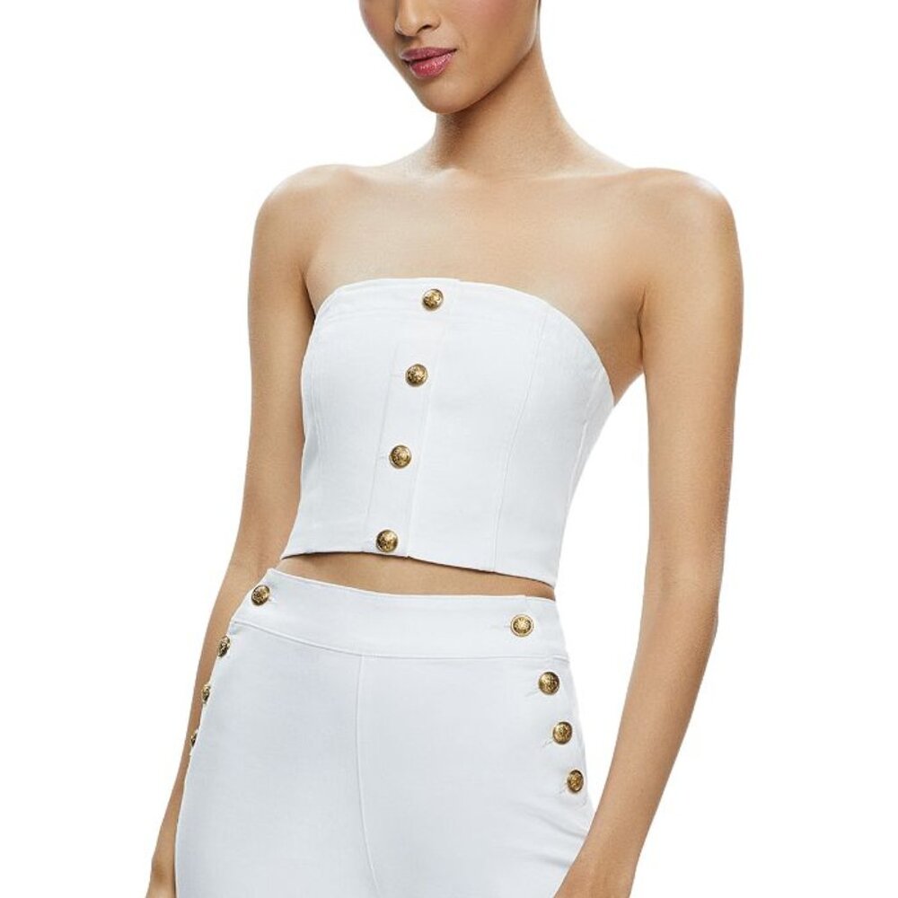 Alice and Olivia Strapless Denim Crop Top